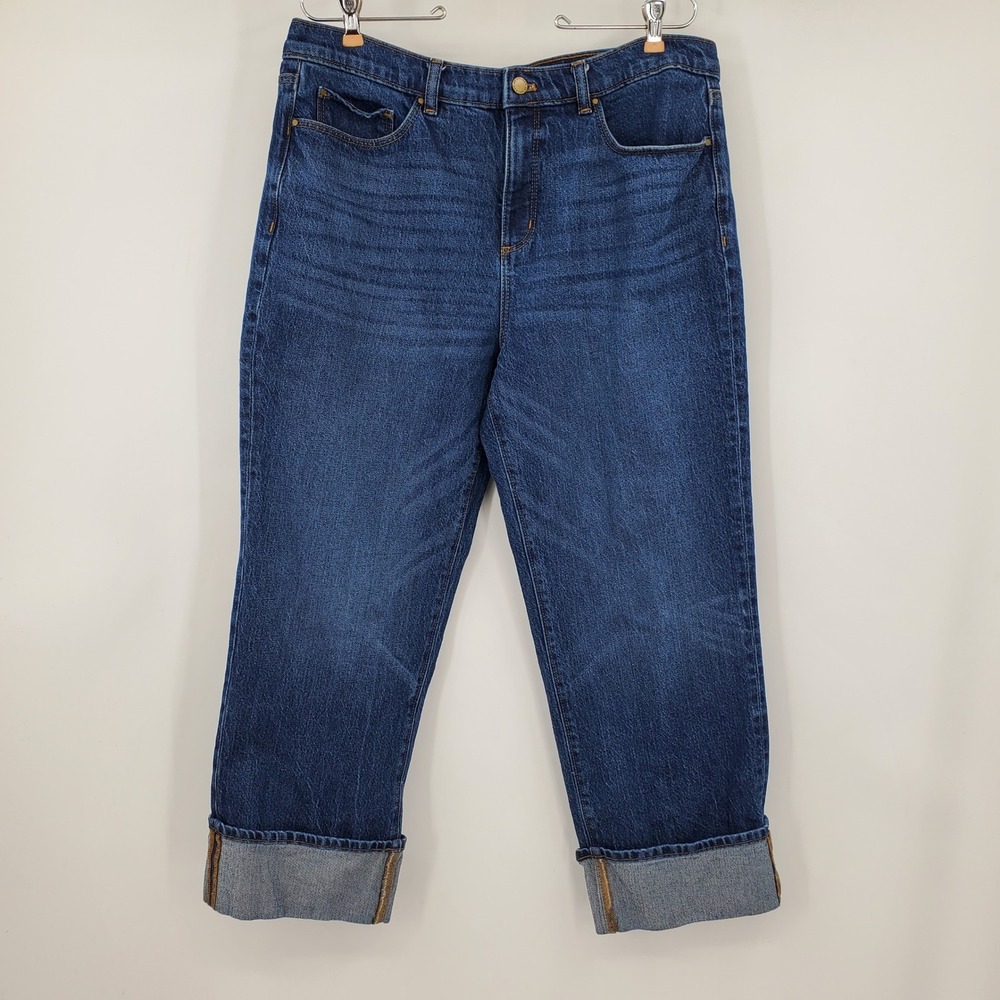 Ann Taylor The Boyfriend Mid Rise Dark Wash Cuffed Straight Leg Jeans Size 10